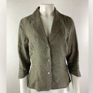 J Jill Sz 8 100% Linen Lightweight Cropped Blazer Brown Button Front Classic